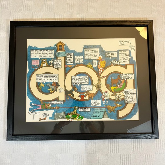 DOG Framed Cartoon Print by Peter Mulcahy VTG Peter Prints'88 Peter Prints 21x17 - Picture 2 of 12